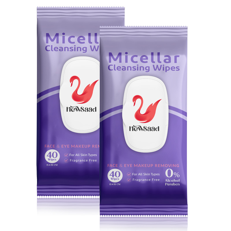 دستمال پاک کننده آرایش نیوساد مدل Micellat-W02 دو بسته 40 عددی