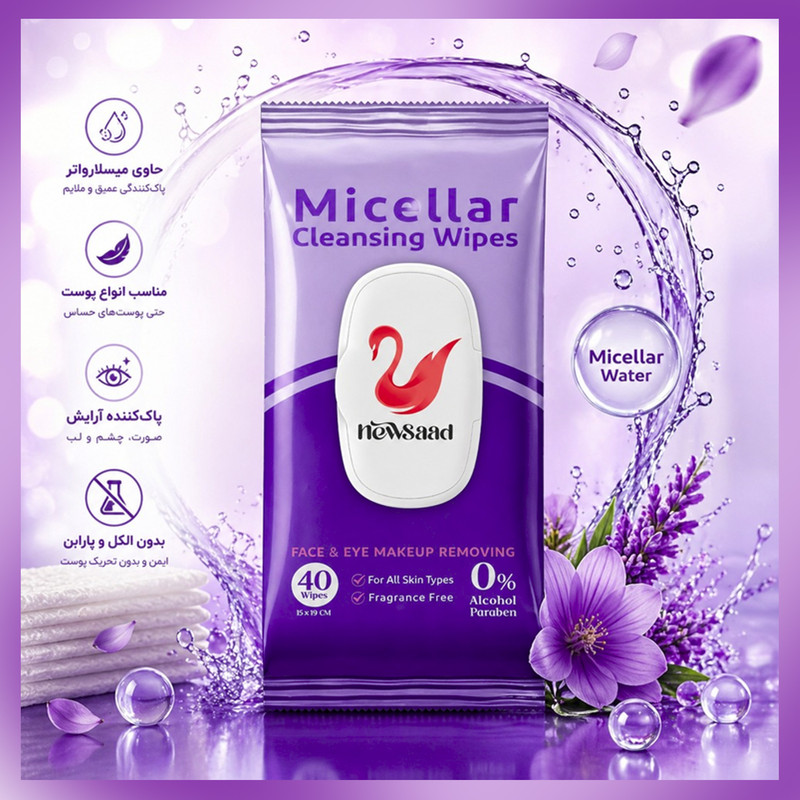 دستمال پاک کننده آرایش نیوساد مدل Micellat-W02 دو بسته 40 عددی