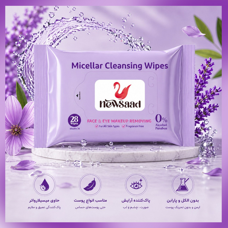 دستمال پاک کننده آرایش نیوساد مدل SMicell-W02 دو بسته 28 عددی