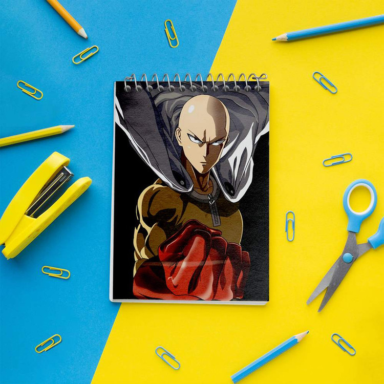 دفتر یادداشت 50 برگ خندالو مدل سایتاما انیمه مرد تک مشتی One Punch Man کد 10518