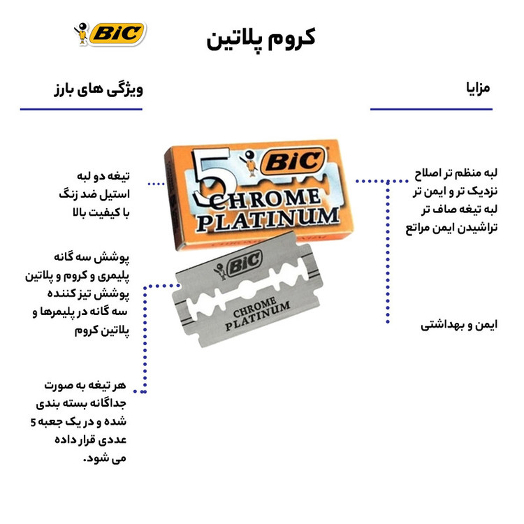 تیغ یدک بیک مدل Platinum Chromium Double Edge
