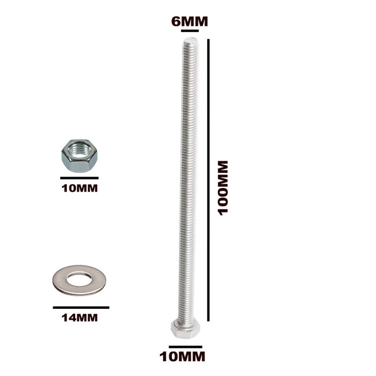 پیچ و مهره و واشر HI5 مدل HI5 6Mx100MM بسته 12 عددی