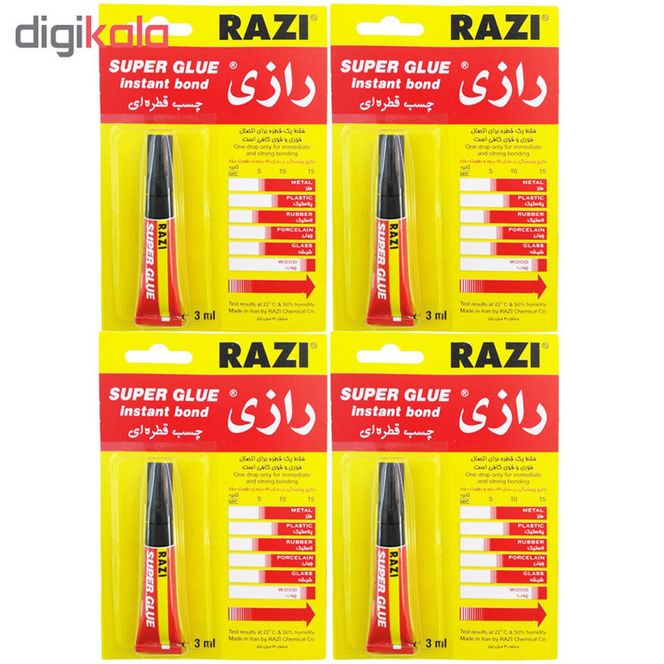 چسب قطره ای رازی مدل Super Glue حجم 3 میلی لیتر بسته 4 عددی