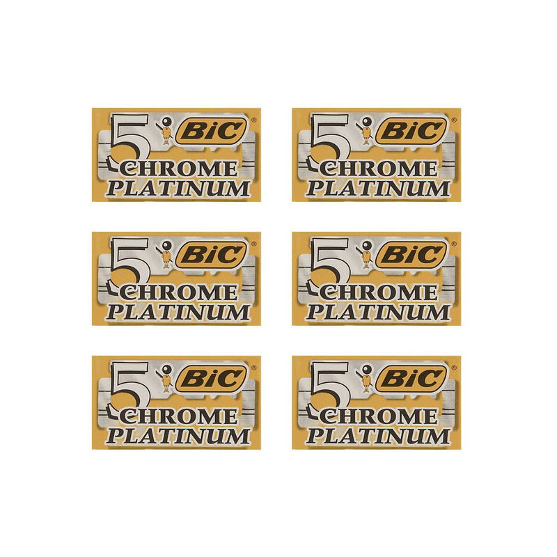 تیغ یدک سنتی بیک مدل Platinum Chromium Double Edge مجموعه 6 عددی