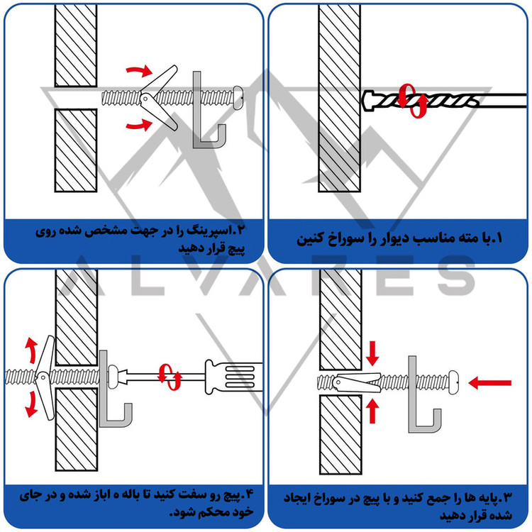 پیچ پروانه آلوارس مدل AV 50-75MM بسته 12 عددی