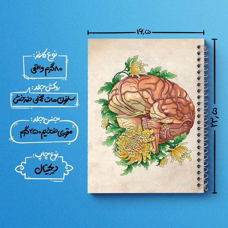 دفتر ژورنال نویسی 50 برگ خندالو مدل نقطه ای طرح آناتومی مغز (Brain Anatomy) کد F13997