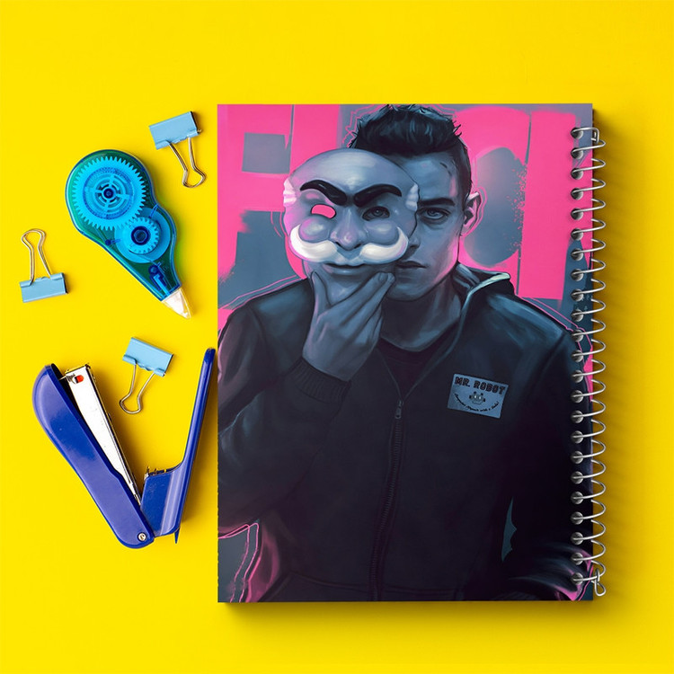 دفتر ژورنال نویسی 50 برگ خندالو مدل نقطه ای طرح مستر ربات (Mr. Robot) کد F13684