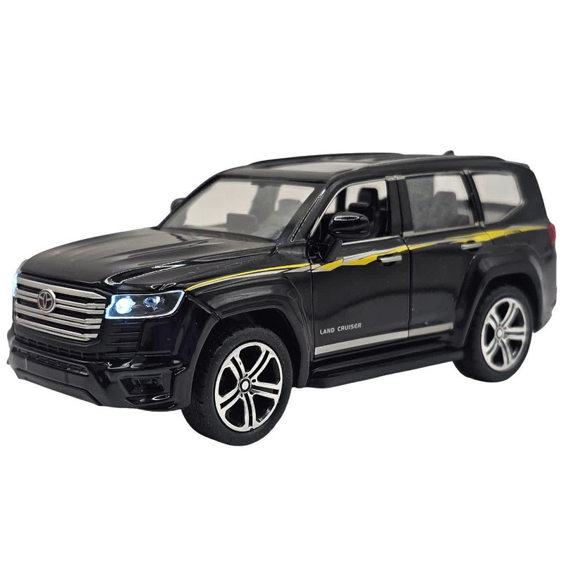 ماکت ماشین ناب سل مدل تویوتا لندکروز فلزی موزیکال چراغدار عقب کش کد Toyota Land Cruiser metal c55566 vx به همراه استند