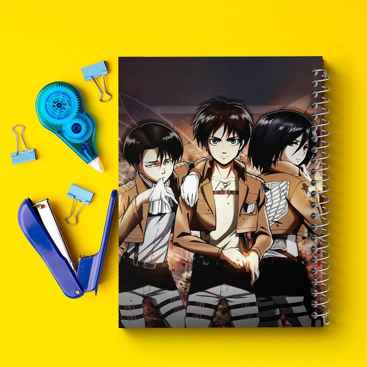 دفتر بولت ژورنال 50 برگ خندالو طرح ارن و میکاسا و لیوای انیمه اتک آن تایتان Attack on Titan کد 10974