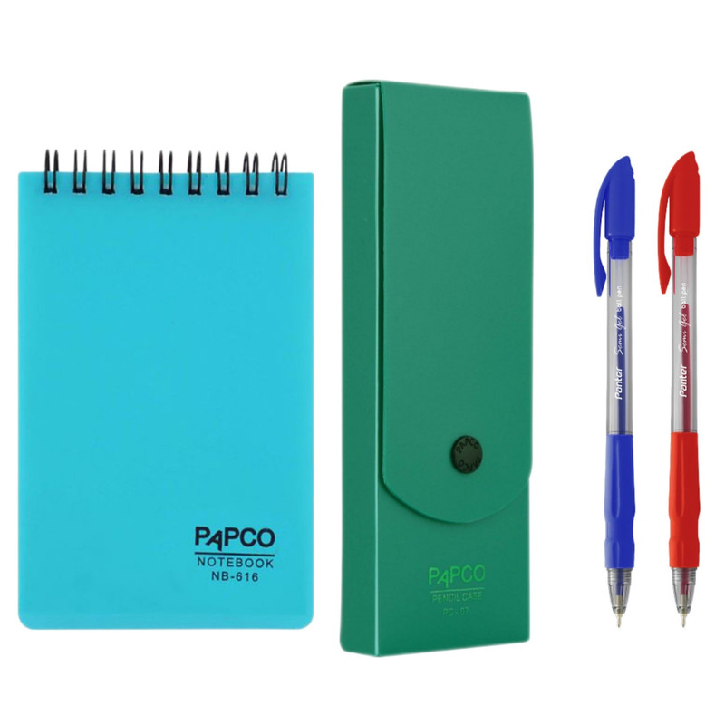 دفترچه یادداشت پاپکو کد 616-PC-07 به همراه جامدادی و خودکار بسته 4 عددی