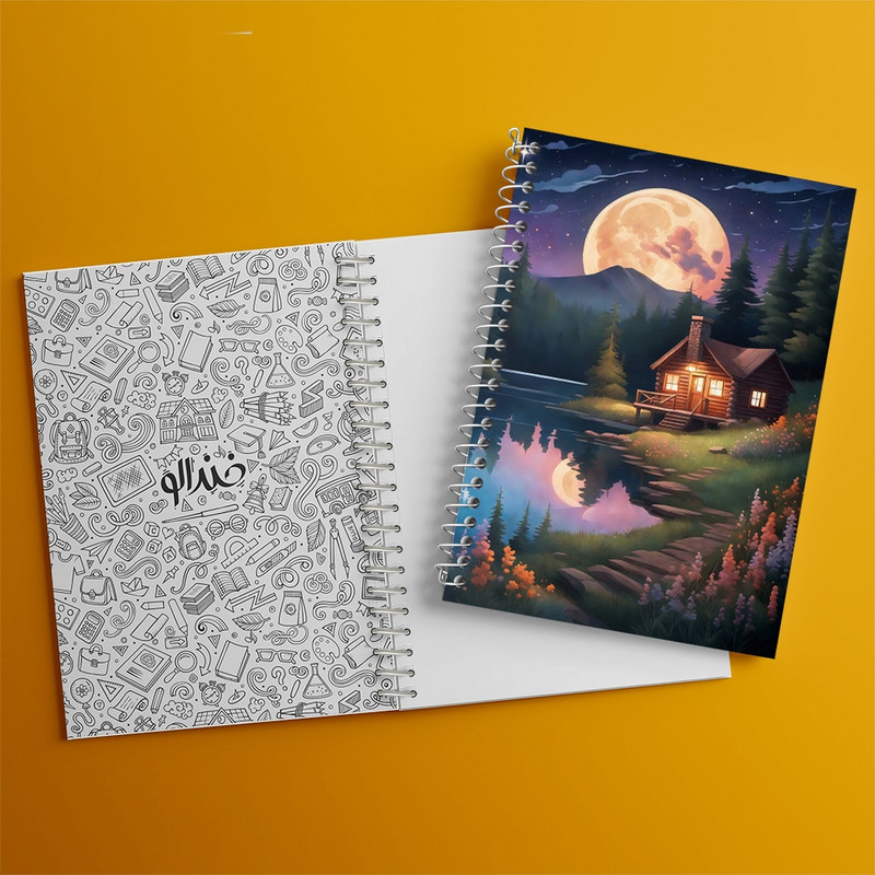 دفتر طراحی 50 برگ خندالو طرح منظره شب و ماه کد F3137