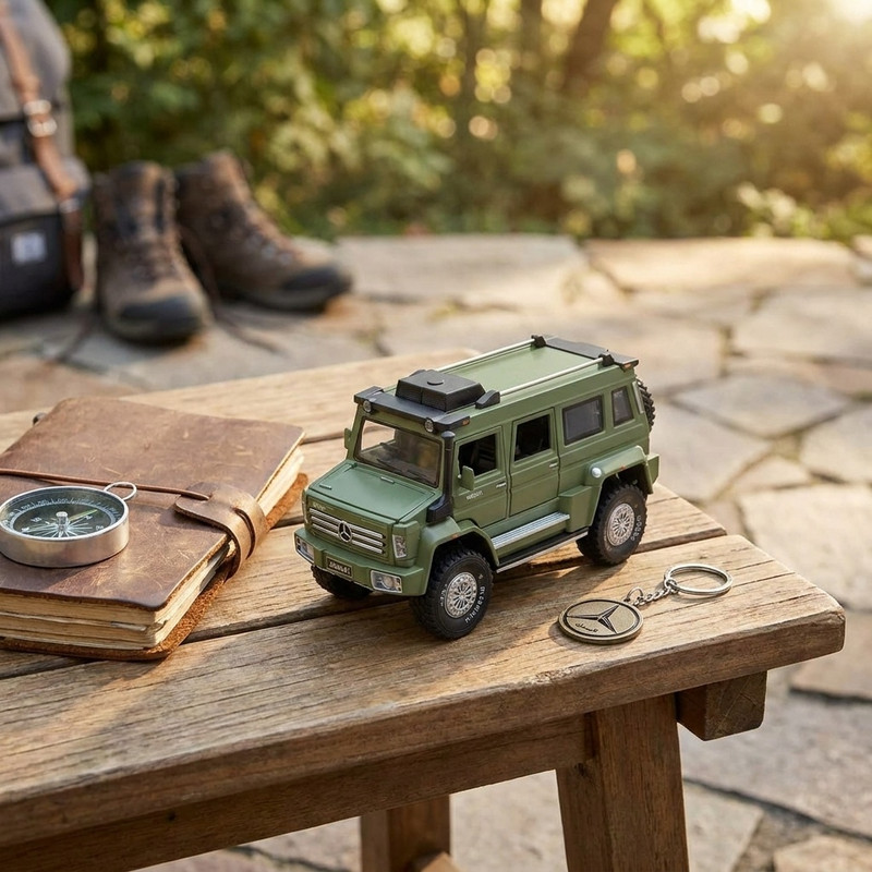 ماکت ماشین ناب سل مدل بنز یونیماگ فلزی موزیکال چراغدار عقب کش همراه با جاسوییچی MERCEDES BENZ UNIMOG U5000