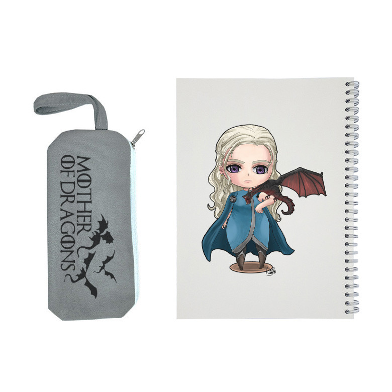 دفتر مشق 50 برگ مدل mother of dragons به همراه جامدادی