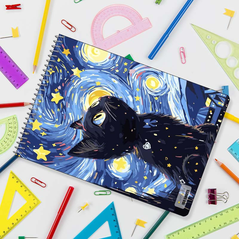 دفتر شطرنجی 100 برگ کارنیکا طرح شب پرستاره فانتزی ون گوگ Fantasy Starry Night Van Gogh کد 75273