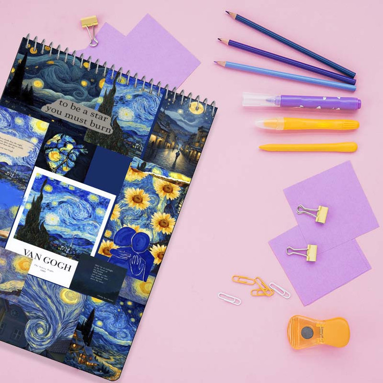 دفتر شطرنجی 100 برگ کارنیکا طرح شب پرستاره فانتزی ون گوگ Fantasy Starry Night Van Gogh کد 27618