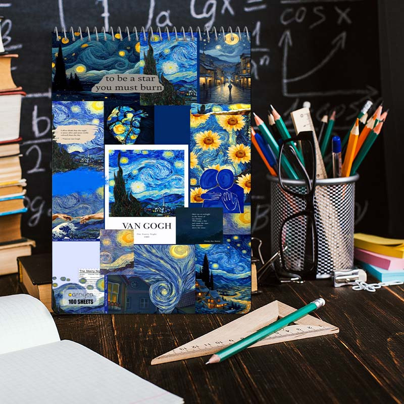 دفتر شطرنجی 100 برگ کارنیکا طرح شب پرستاره فانتزی ون گوگ Fantasy Starry Night Van Gogh کد 27618