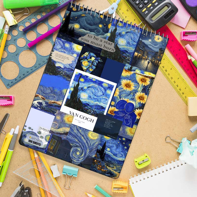 دفتر شطرنجی 100 برگ کارنیکا طرح شب پرستاره فانتزی ون گوگ Fantasy Starry Night Van Gogh کد 27618