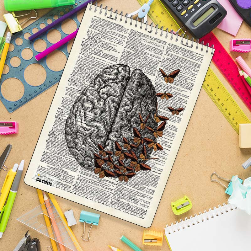 دفتر شطرنجی 100 برگ کارنیکا طرح روزنامه وینتج مغز Vintage Newspaper Brain کد 90108