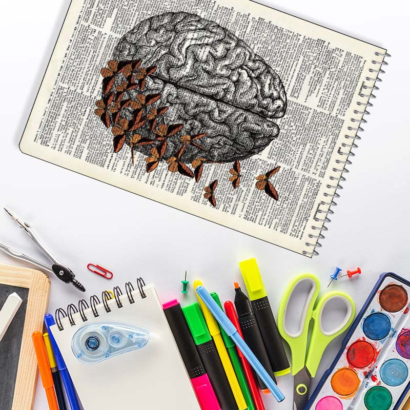 دفتر شطرنجی 100 برگ کارنیکا طرح روزنامه وینتج مغز Vintage Newspaper Brain کد 90108