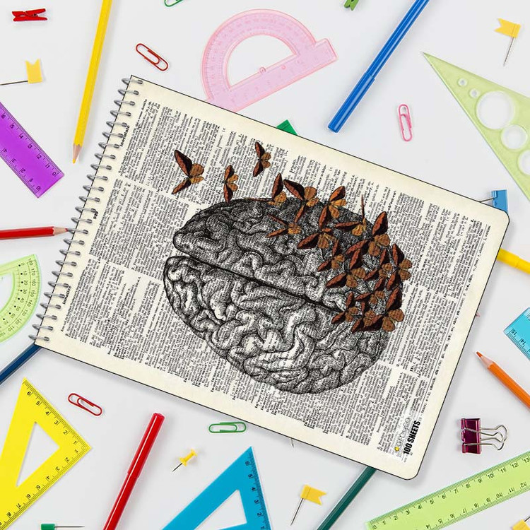 دفتر شطرنجی 100 برگ کارنیکا طرح روزنامه وینتج مغز Vintage Newspaper Brain کد 90108