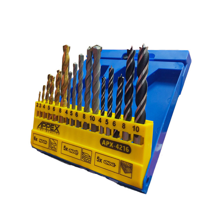 مته الماسه، آهن و چوب اپکس مدل APX-4216 سایز 2 تا 10 میلی متر مجموعه 16 عددی