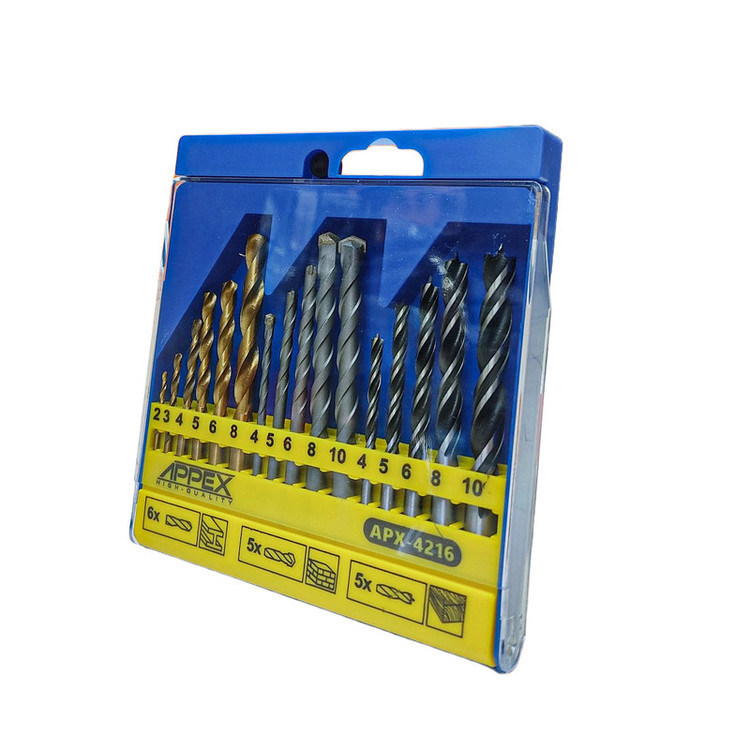 مته الماسه، آهن و چوب اپکس مدل APX-4216 سایز 2 تا 10 میلی متر مجموعه 16 عددی