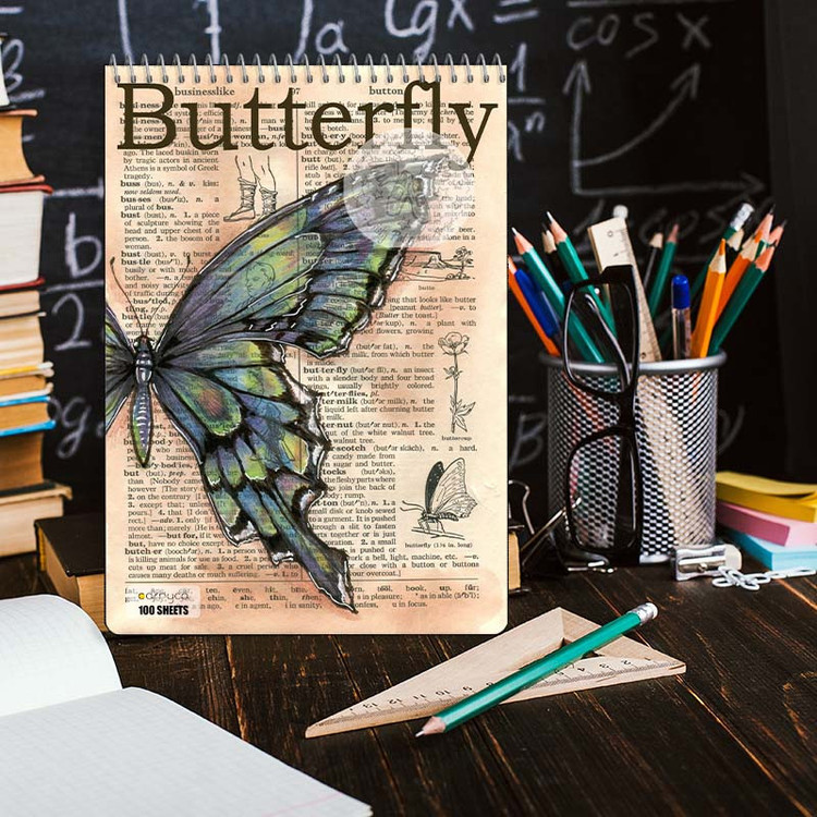 دفتر شطرنجی 100 برگ کارنیکا طرح روزنامه وینتج پروانه Vintage Newspaper Butterfly کد 41460