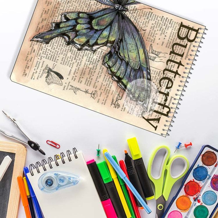 دفتر شطرنجی 100 برگ کارنیکا طرح روزنامه وینتج پروانه Vintage Newspaper Butterfly کد 41460