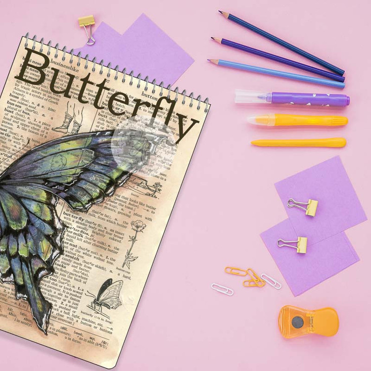 دفتر شطرنجی 100 برگ کارنیکا طرح روزنامه وینتج پروانه Vintage Newspaper Butterfly کد 41460