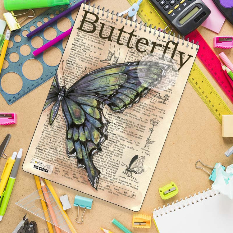 دفتر شطرنجی 100 برگ کارنیکا طرح روزنامه وینتج پروانه Vintage Newspaper Butterfly کد 41460