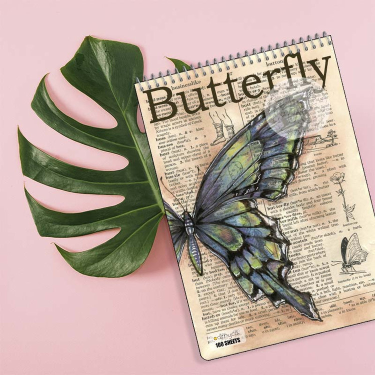 دفتر شطرنجی 100 برگ کارنیکا طرح روزنامه وینتج پروانه Vintage Newspaper Butterfly کد 41460