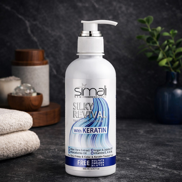 ماسک مو نرمکننده سیمالی استار مدل Silky Revival مناسب برای موهای خشک، وز و کراتین شده حجم 500 میلیلیتر