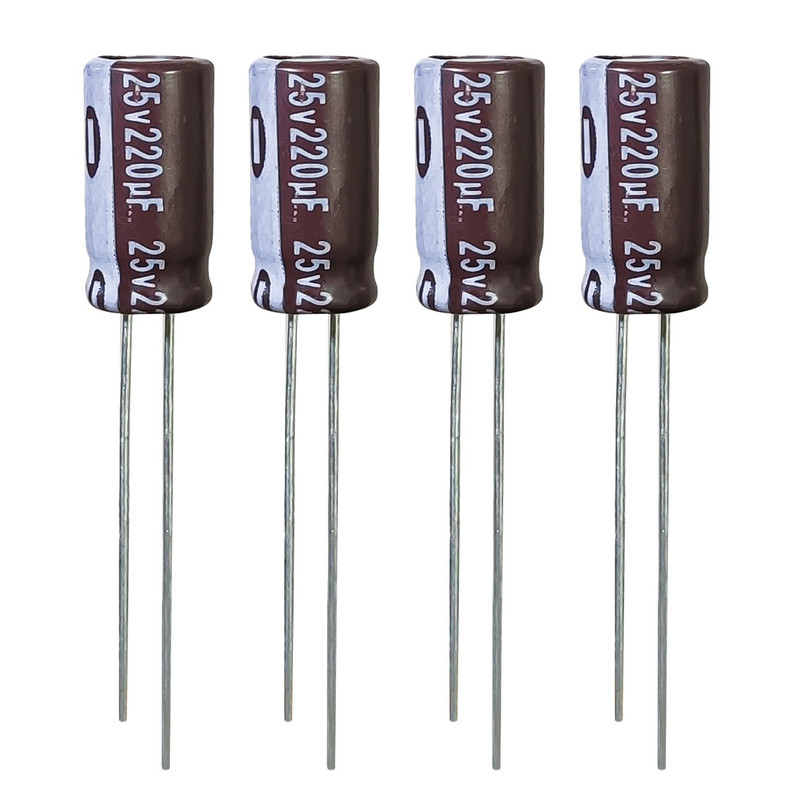 خازن الکترولیت 220 میکروفاراد 25 ولت آکسبوم مدل TEC-22025 بسته 4 عددی