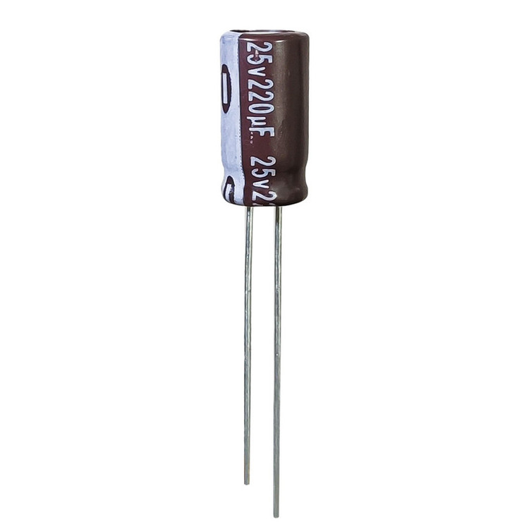 خازن الکترولیت 220 میکروفاراد 25 ولت آکسبوم مدل TEC-22025 بسته 4 عددی