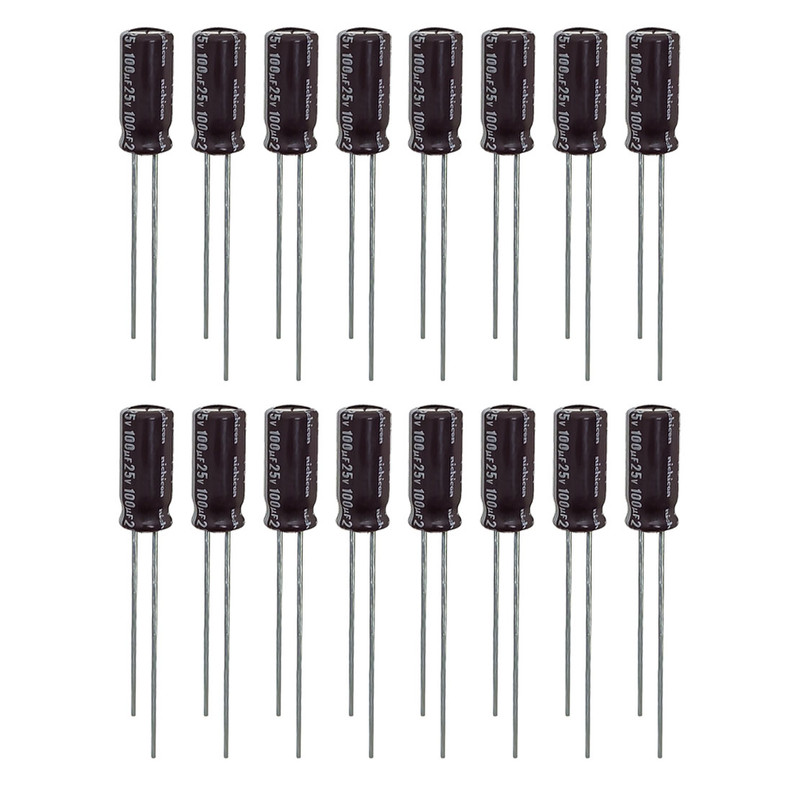 خازن 100 میکروفاراد 25 ولت نیچیکون مدل TK-10025 بسته 16 عددی
