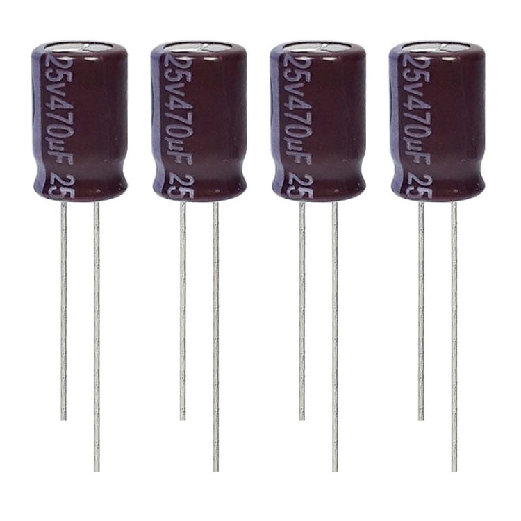 خازن الکترولیت 470 میکروفاراد 25 ولت آکسبوم مدل TEC-47125 بسته 4 عددی