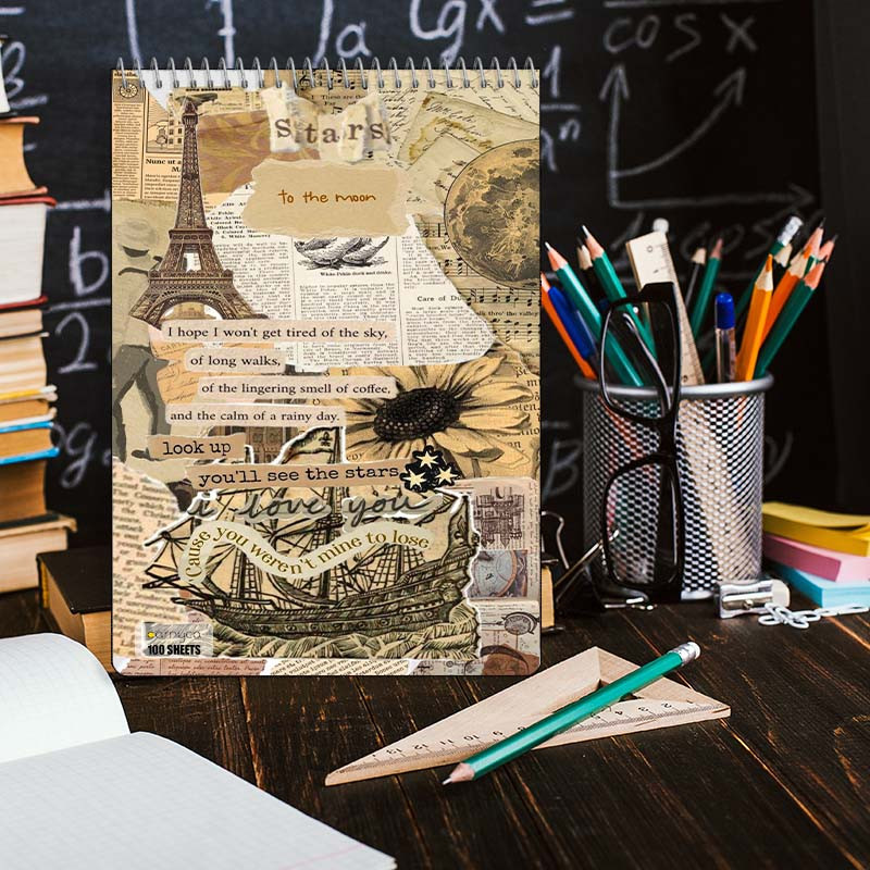 دفتر شطرنجی 100 برگ کارنیکا طرح وینتج اسکرپ بوک Vintage Scrapbook کد 87488