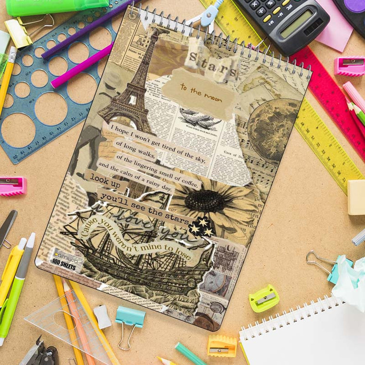 دفتر شطرنجی 100 برگ کارنیکا طرح وینتج اسکرپ بوک Vintage Scrapbook کد 87488