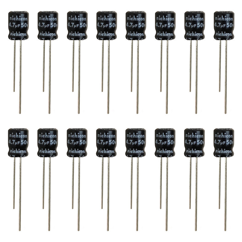 خازن الکترولیت 4.7 میکروفاراد 50 ولت نیچیکون مدل SK-4750 بسته 16 عددی