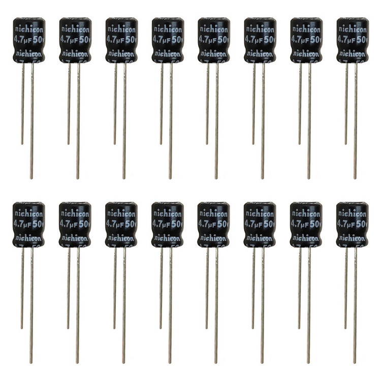 خازن الکترولیت 4.7 میکروفاراد 50 ولت نیچیکون مدل SK-4750 بسته 16 عددی