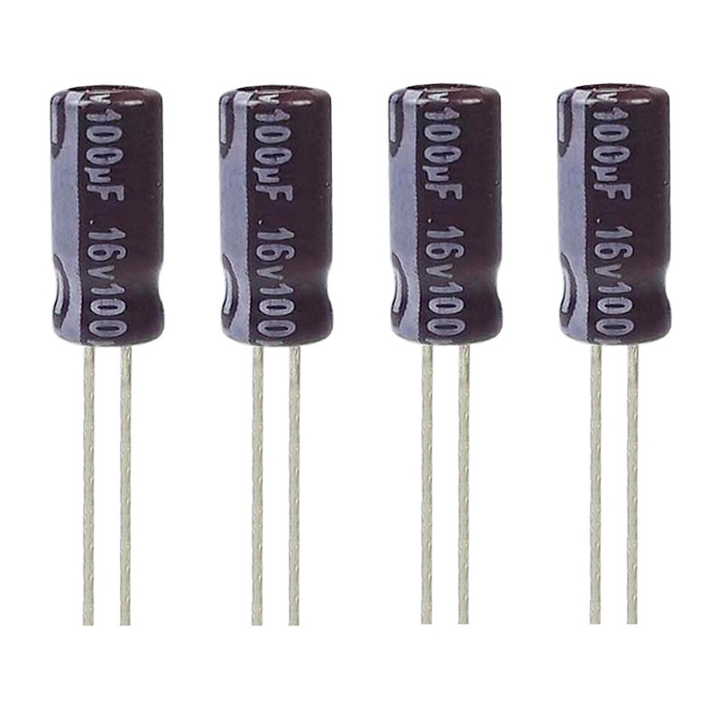 خازن الکترولیت 100 میکروفاراد 16ولت آکسبوم مدل TEC-10116 بسته 4 عددی