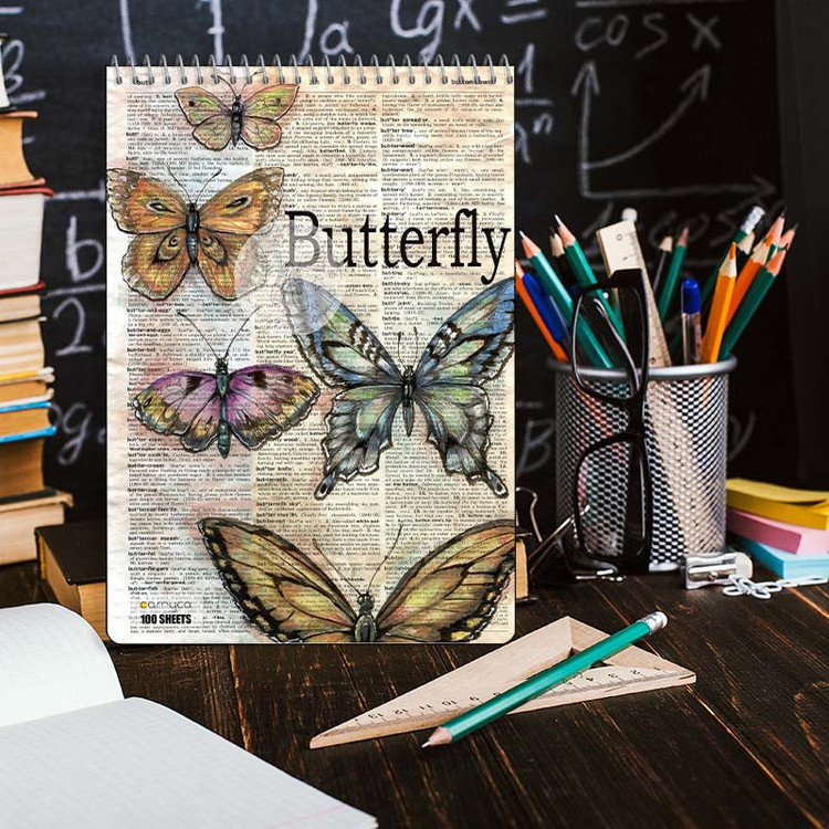دفتر شطرنجی 100 برگ کارنیکا طرح روزنامه وینتج پروانه Vintage Newspaper Butterfly کد 46287