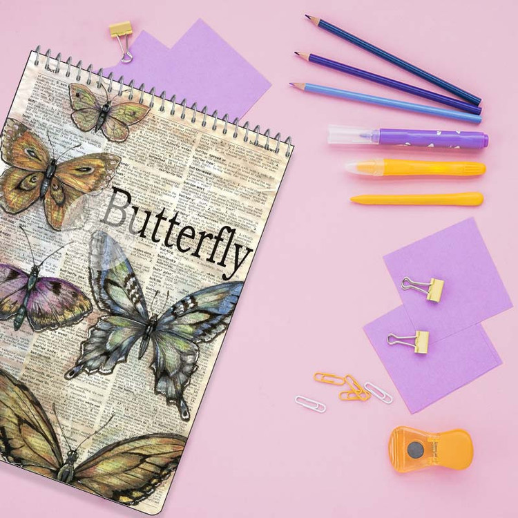 دفتر شطرنجی 100 برگ کارنیکا طرح روزنامه وینتج پروانه Vintage Newspaper Butterfly کد 46287