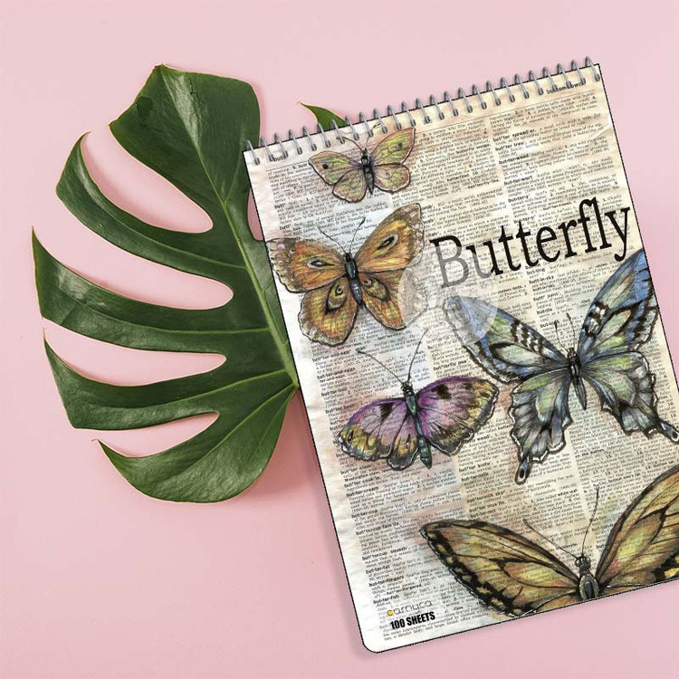 دفتر شطرنجی 100 برگ کارنیکا طرح روزنامه وینتج پروانه Vintage Newspaper Butterfly کد 46287