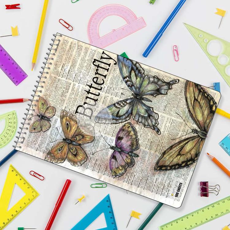 دفتر شطرنجی 100 برگ کارنیکا طرح روزنامه وینتج پروانه Vintage Newspaper Butterfly کد 46287