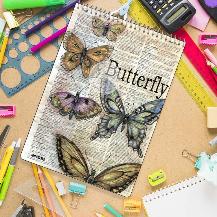 دفتر شطرنجی 100 برگ کارنیکا طرح روزنامه وینتج پروانه Vintage Newspaper Butterfly کد 46287