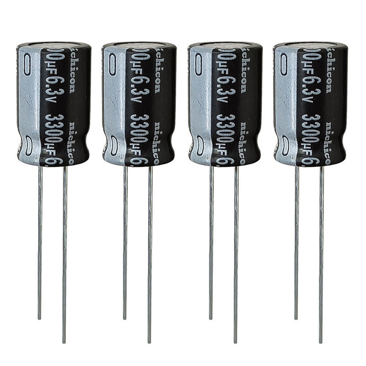 خازن 3300 میکروفاراد 6.3 ولت نیچیکون مدل TK-330063 بسته 4 عددی