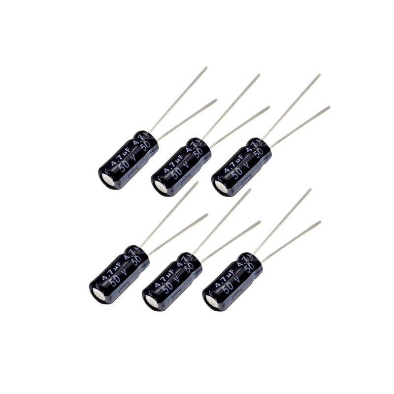 خازن 4.7 میکروفاراد 50 ولت کد Ca4.7uf-50V بسته 6 عددی