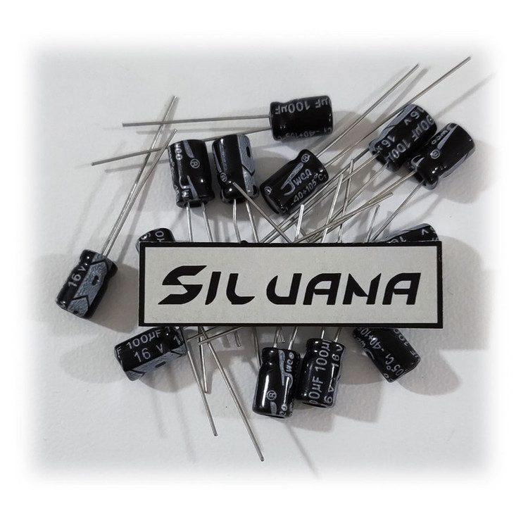 خازن الکترولیت 100 میکرو فاراد 16 ولت جی دبلیو کو کد Silvana-C05 بسته 50 عددی