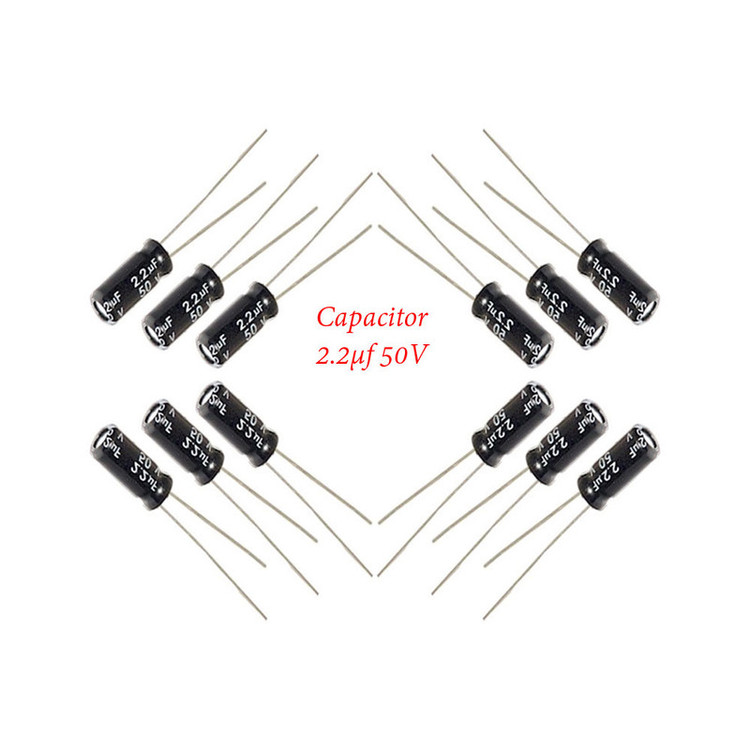 خازن 2.2 میکروفاراد 50 ولت کد Ca2.2uf-50V بسته 12 عددی
